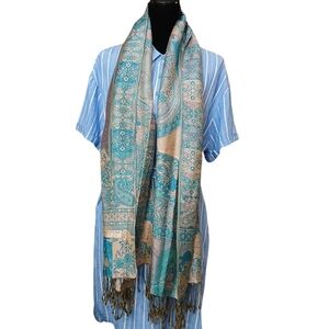 Pashmina Teal and Beige Paisley Scarf